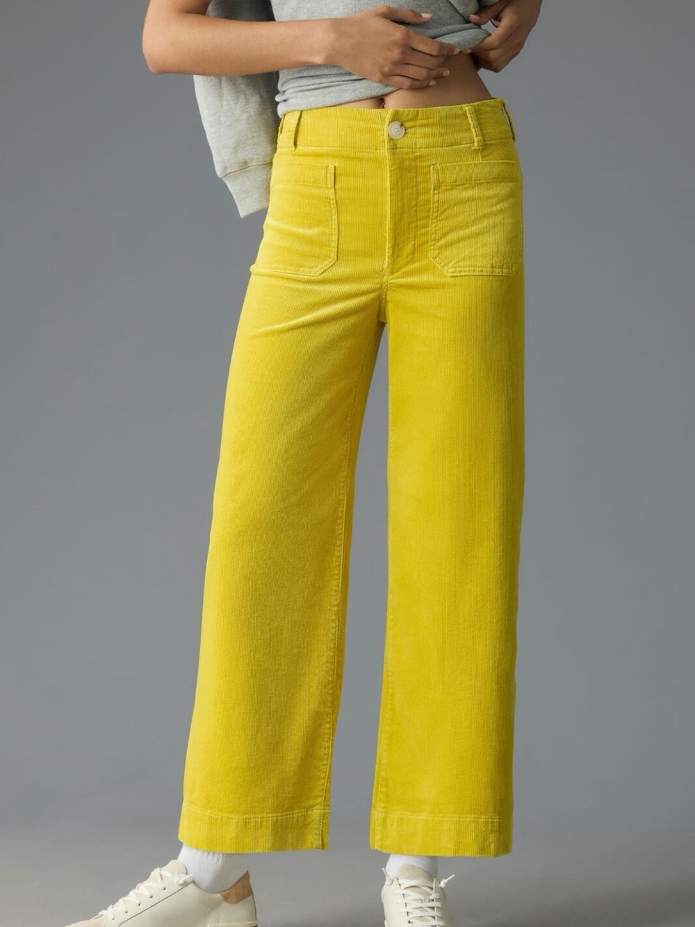 Anthro Maeve The Colette Cropped Wide Leg Corduroy Pants Yellow Chartreuse 30